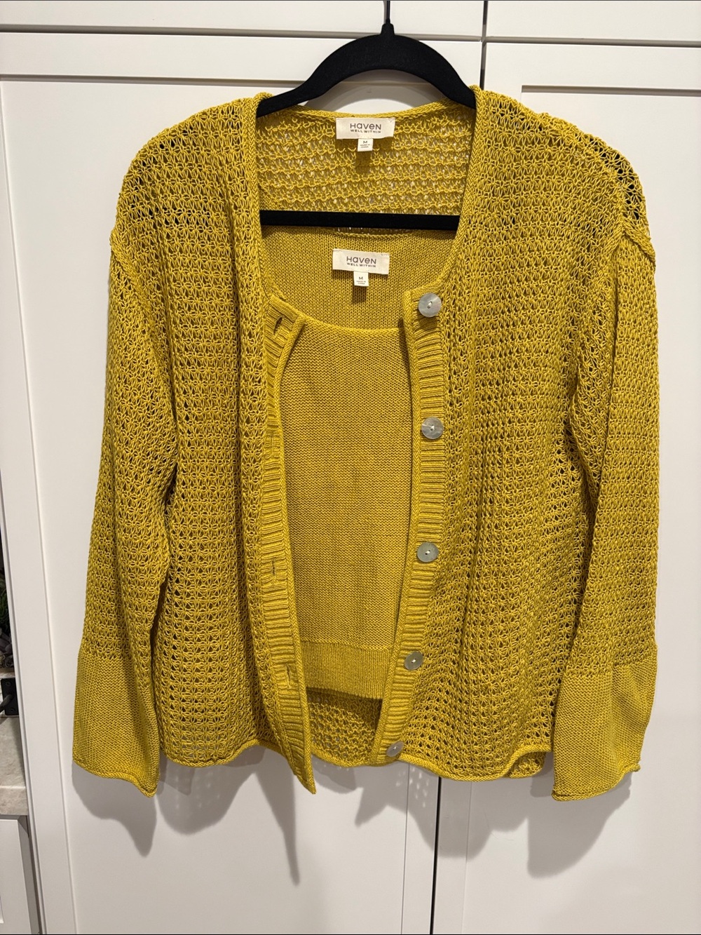 Talbots Haven Mustard Yellow Knit Tank and Cardigan